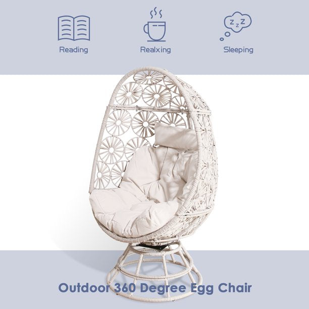 Wicker Egg Chair Indoor Outdoor Swivel Lounge Egg Chair with Cushions for Patio, Backyard, Living Room