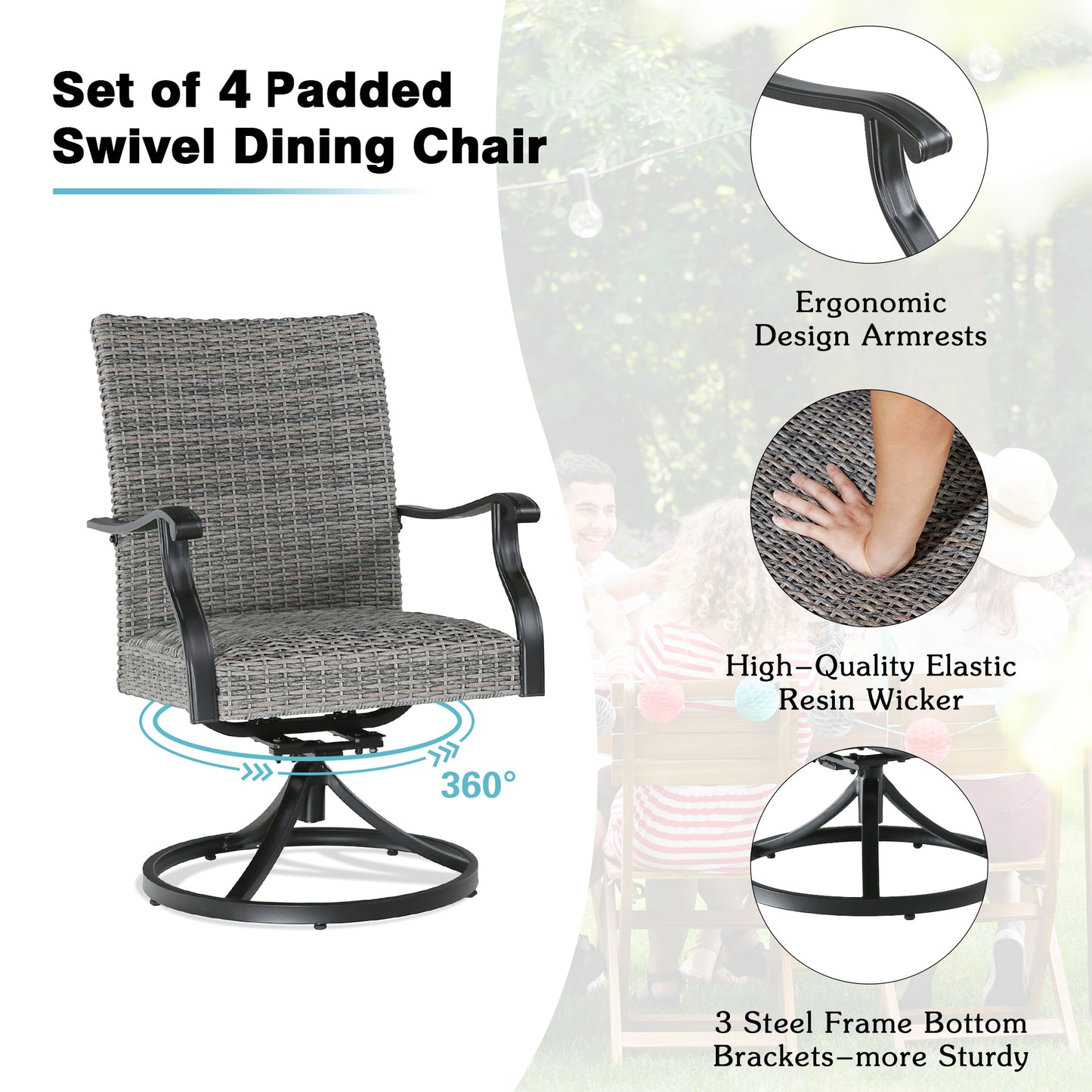 PEAKHOME Pavane Patio Round Dining Set With Lazy Susan and Quick-Drying Foam Chair