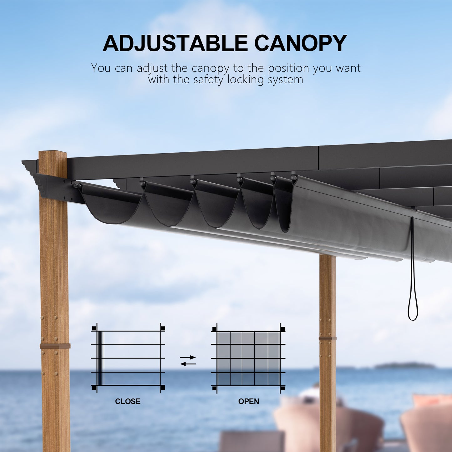 PATIO TREE 10Ft x 13Ft Patio Retractable Pergola with Sun Shade Canopy Patio Metal Shelter for Garden Pavilion Natural Wood Grain Frame Grill