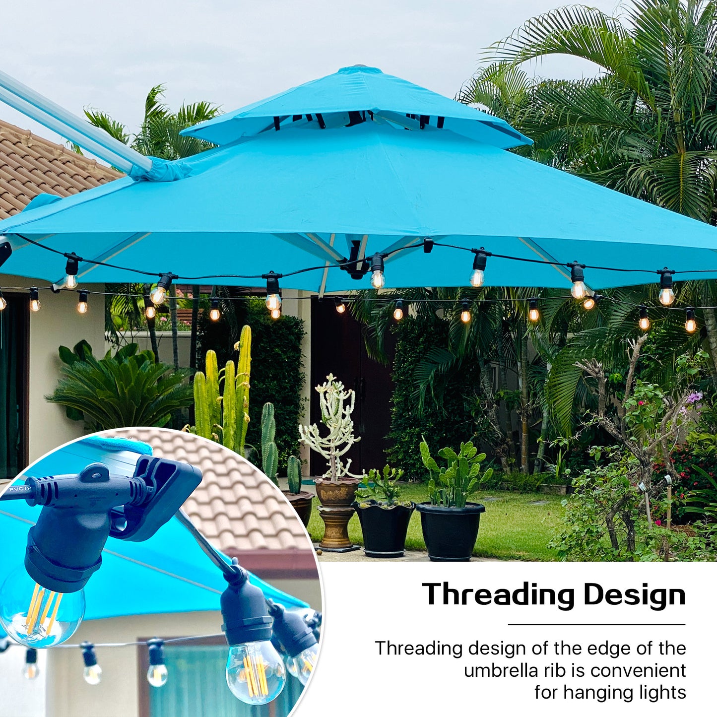 PATIO TREE Milano 10ft Square Cantilever Umbrella Double Top