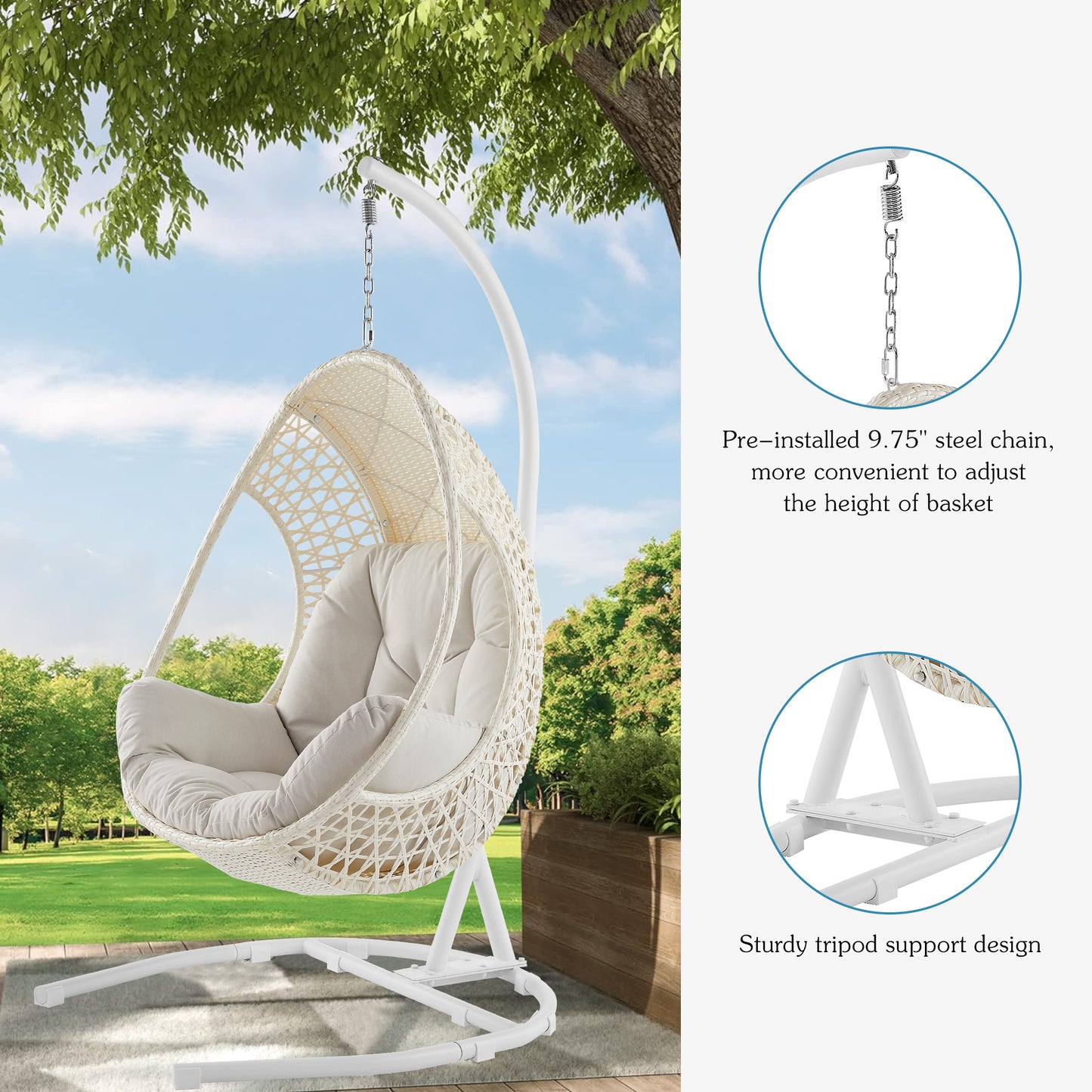 Peakhome Furnishings Patio Metal/Wicker Hammocks Egg Chair with Cushion and Stand