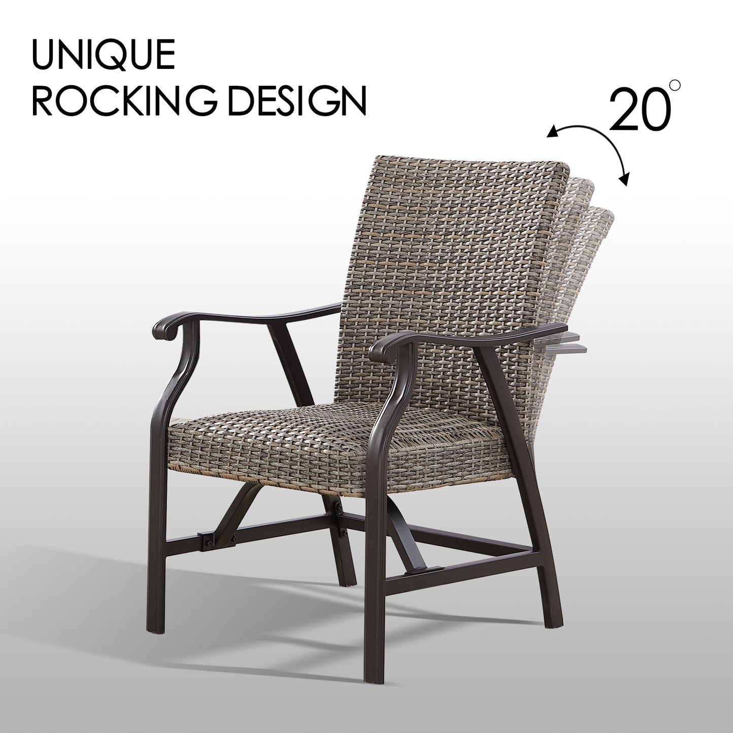 Pavane 2-Piece Patio Rattan Motion Rocking Dining Chairs Padded with Dry Quick Foam