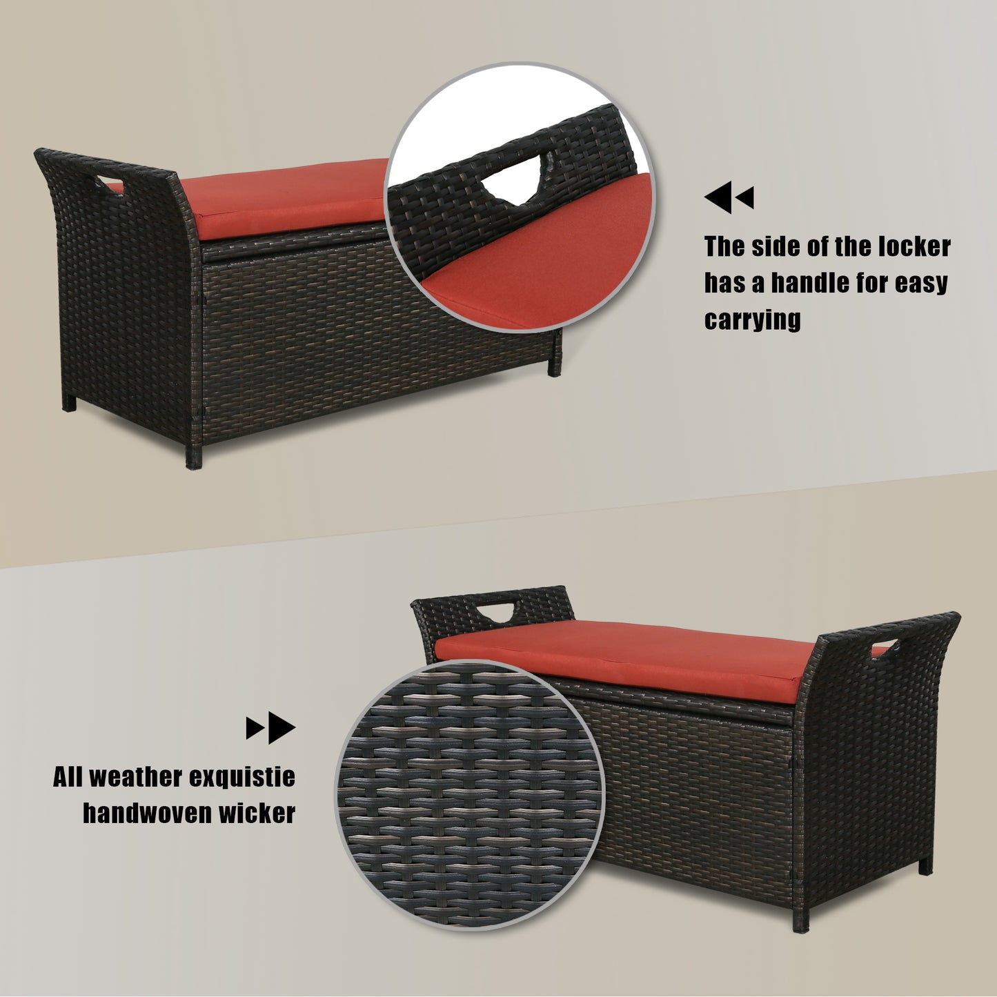 ULAX Outdoor Wicker Storage Bench with Cushion