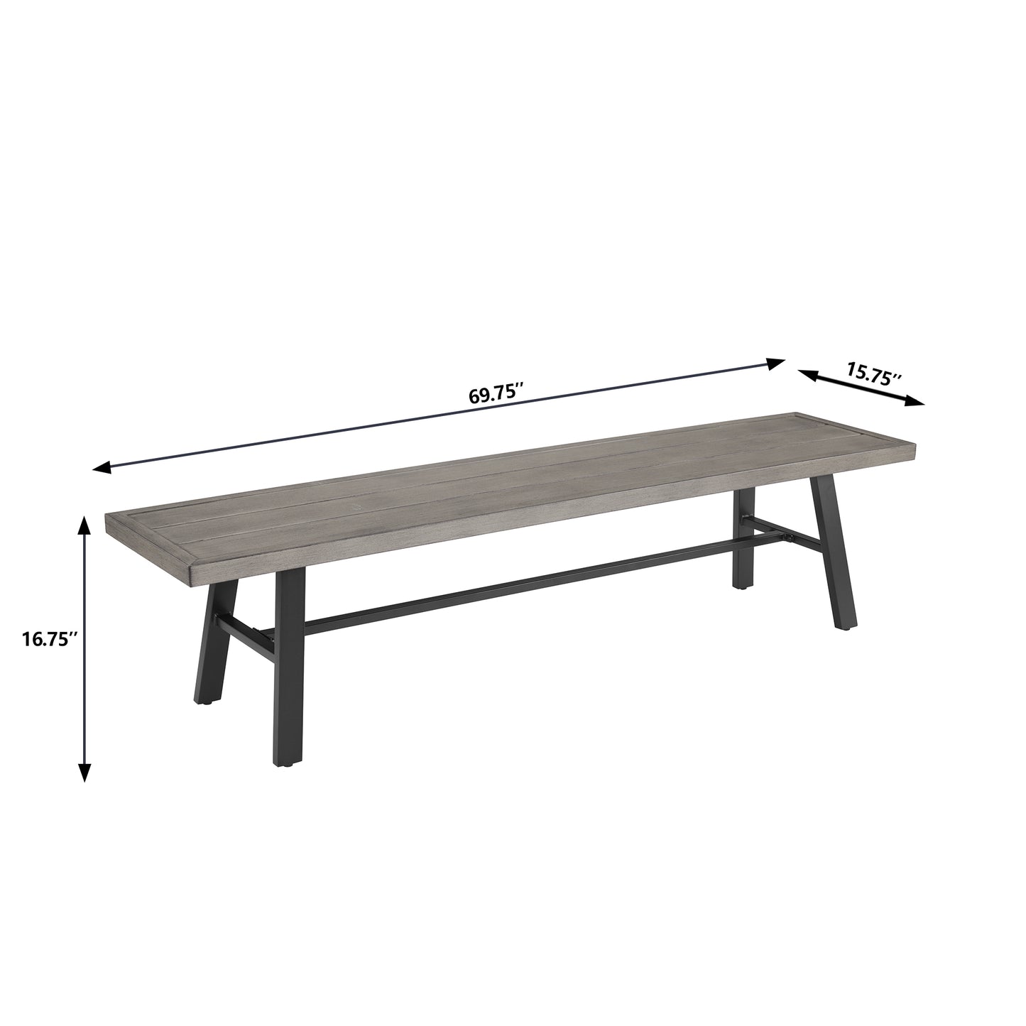 70” Outdoor Bench E-coating Metal Patio Garden Bench, Mix Gray