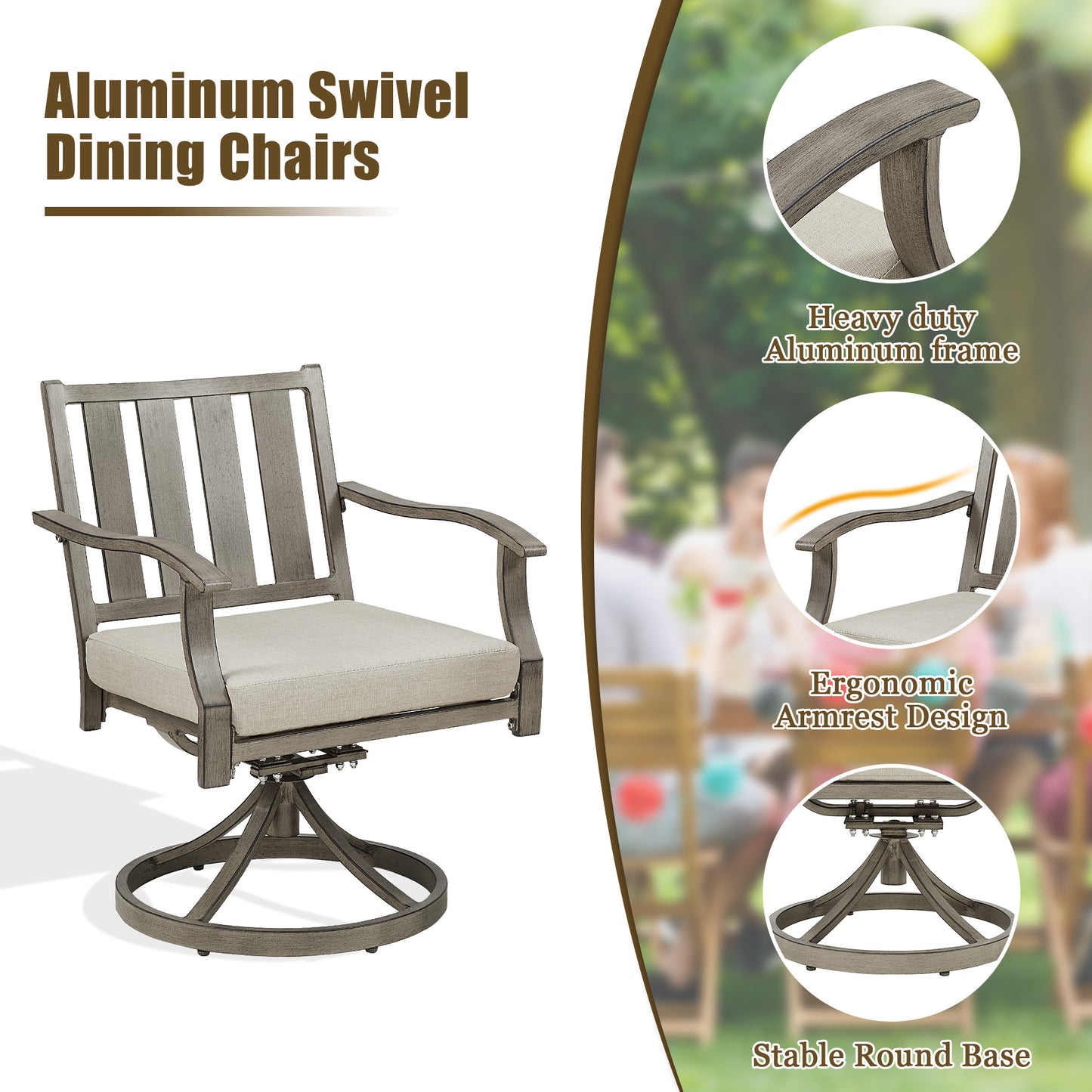 OPEN BOX I PEAKHOME Azur Patio Swivel Dining Chair with Sunbrella® Cushions