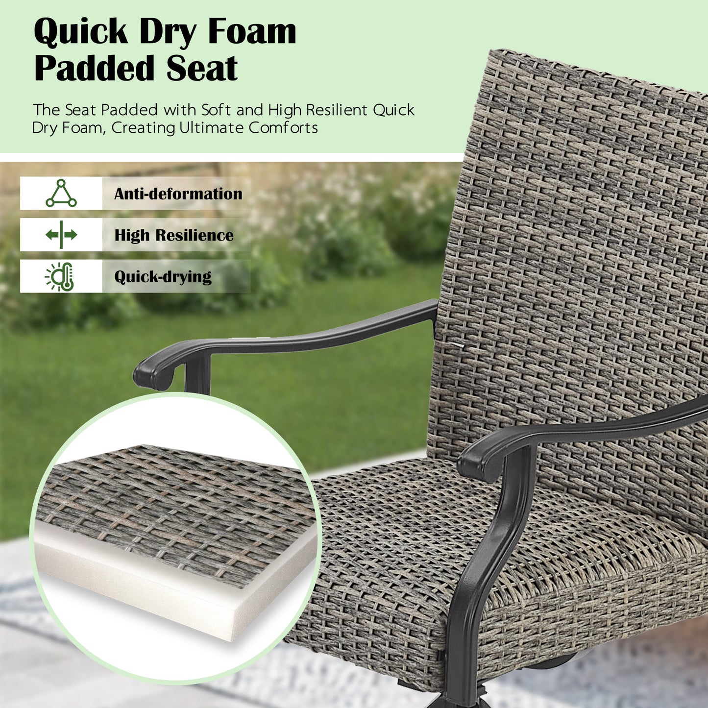 PEAKHOME Pavane 2-Pieces Patio Rattan Swivel Dining Chairs Padded with Quick Dry Foam