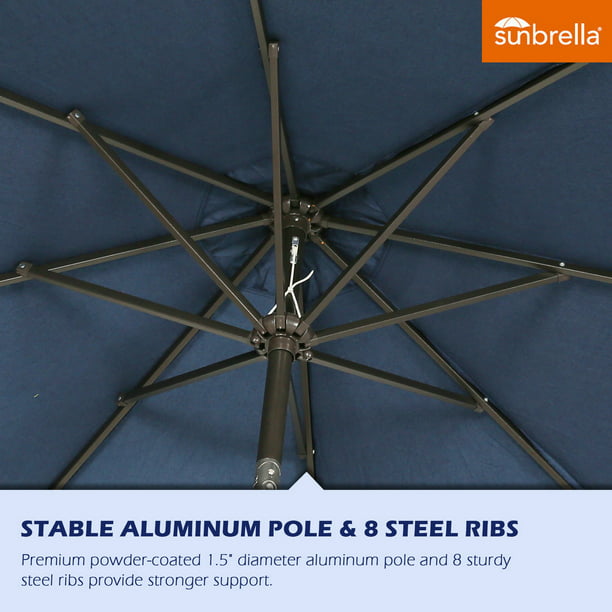 9 Ft Outdoor Tiltable Round Market Sunbrella Umbrella with Aluminum Pole and Crank, Canvas Navy(Stand Not Included)