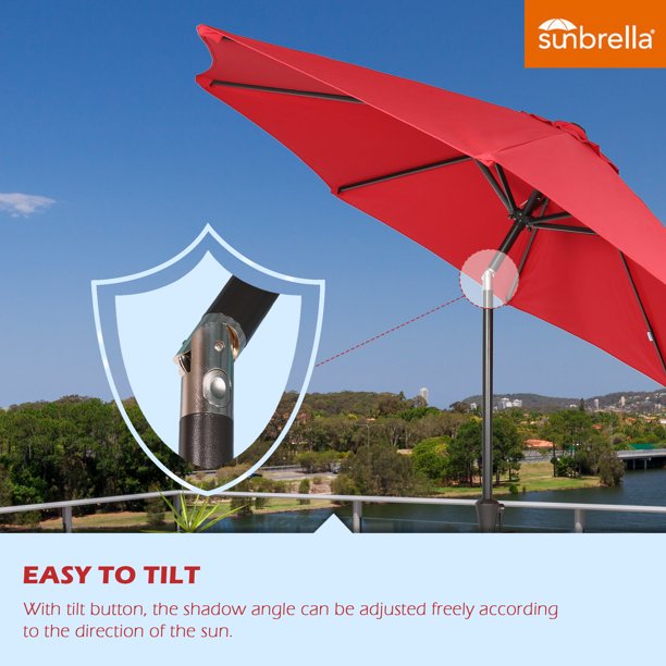 9 Ft Outdoor Tiltable Round Market Sunbrella Umbrella with Aluminum Pole and Crank, Jockey Red(Stand Not Included)