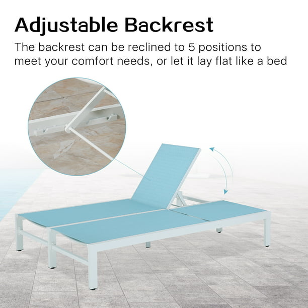 Patio Aluminum Double Textilene Chaise Lounge Outdoor Adjustable Recliner Chairs with Wheels (Mist)