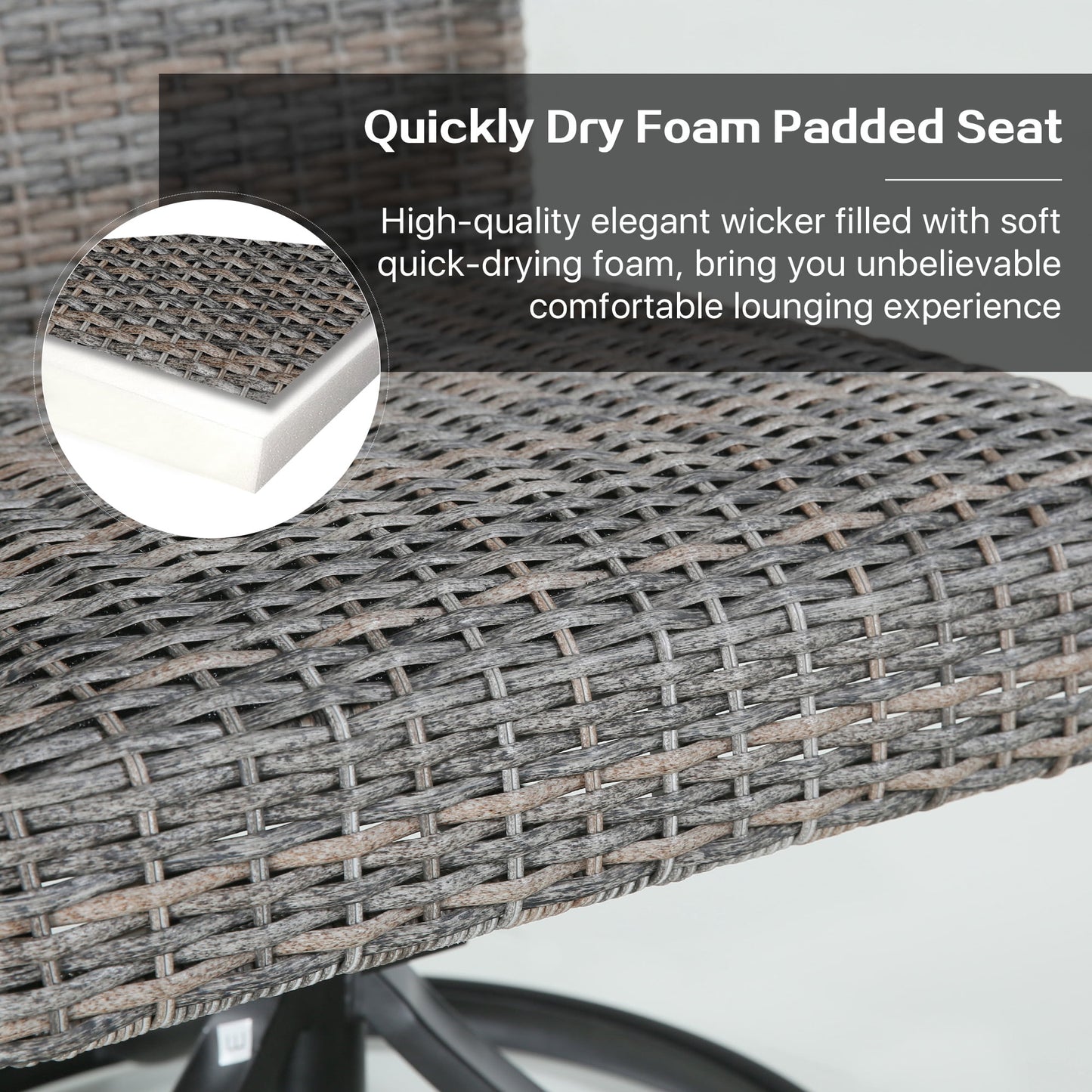 7 Pieces Patio Dining Set with 6 Swivel Wicker Dining Chairs, Rectangular 67.75"L Woodiness Grains Dining Table with 1.57” Umbrella Hole