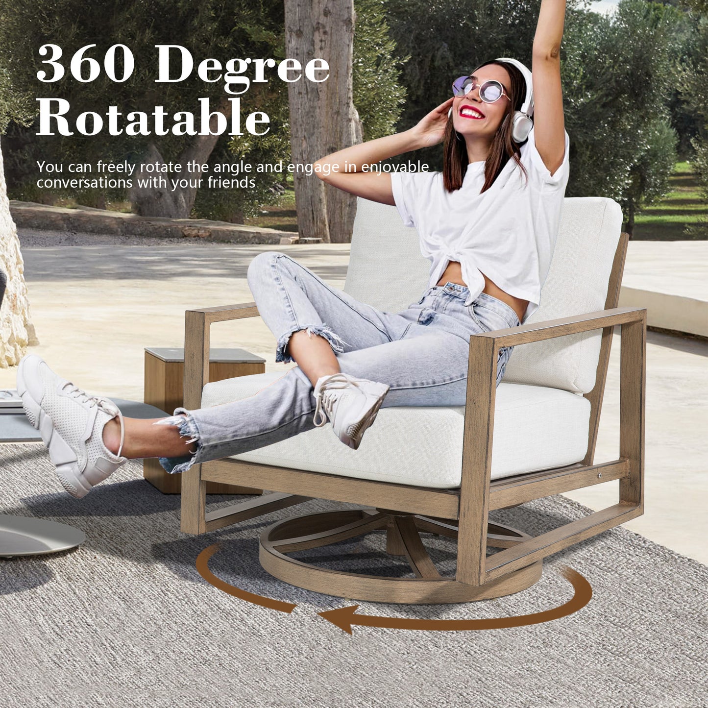 Hamarto 6 Pieces Aluminum Patio Conversation Sofa Set With Olefin Cushions For 5 Person