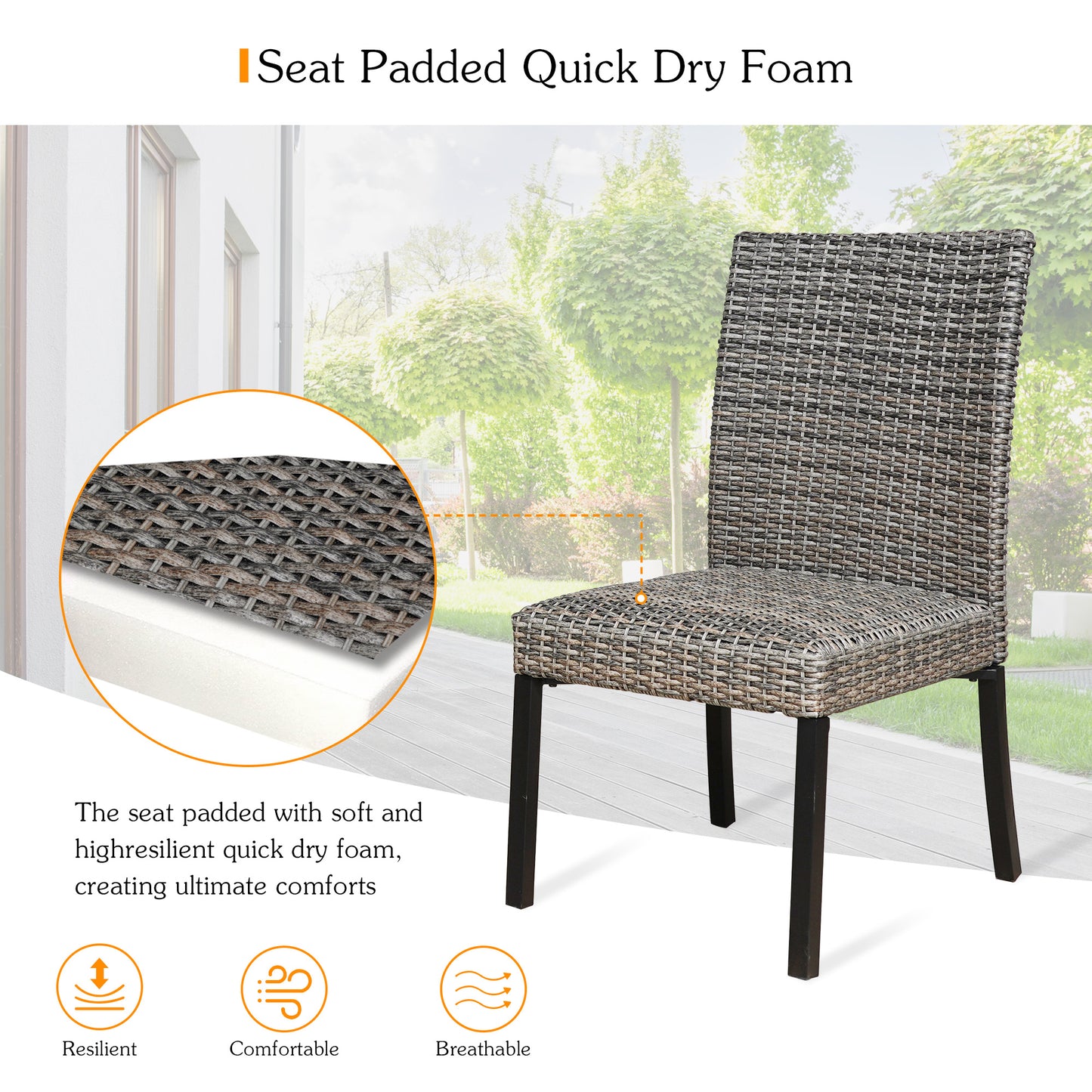 Peakhome Furnishings Patio 6-8 Person Automatic Extendable Dining Set With Armless Chair Padded Quick Dry Foam