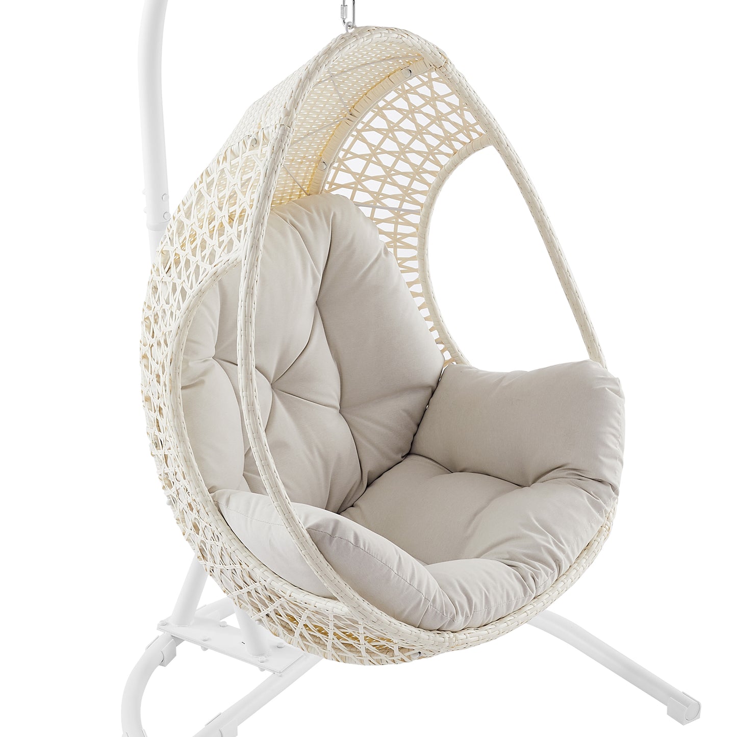 Peakhome Furnishings Patio Metal/Wicker Hammocks Egg Chair with Cushion and Stand