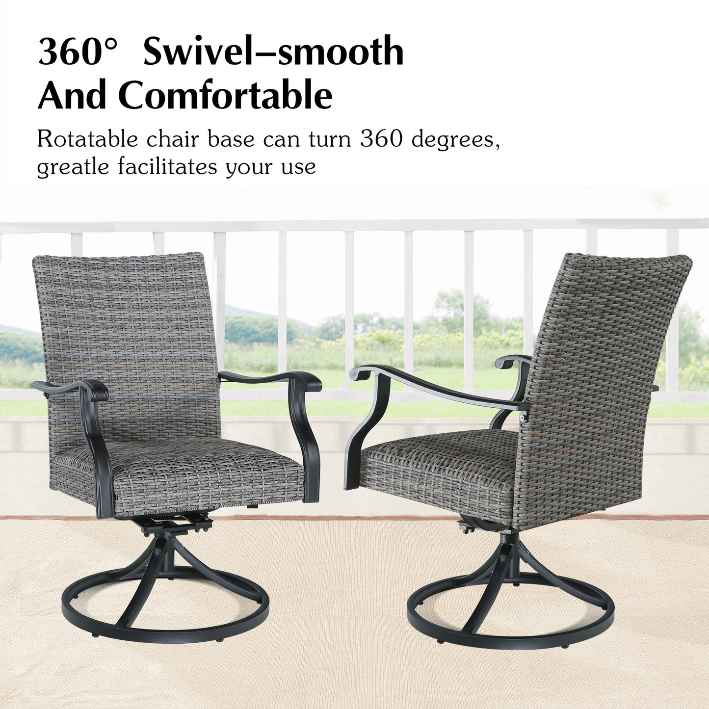 PEAKHOME Pavane Patio Round Dining Set With Lazy Susan and Quick-Drying Foam Chair