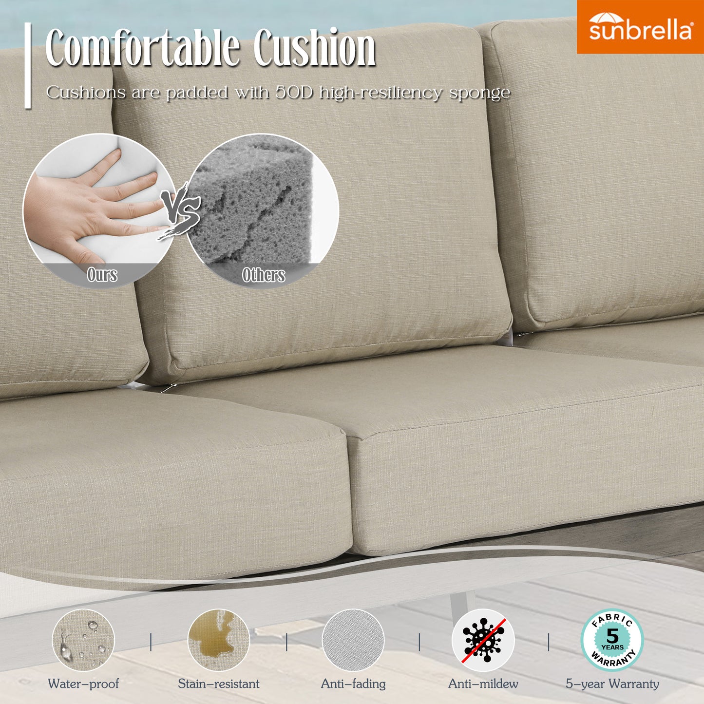 Marindo 3 Seater Sofa Outdoor With Sunbrella® Cushions