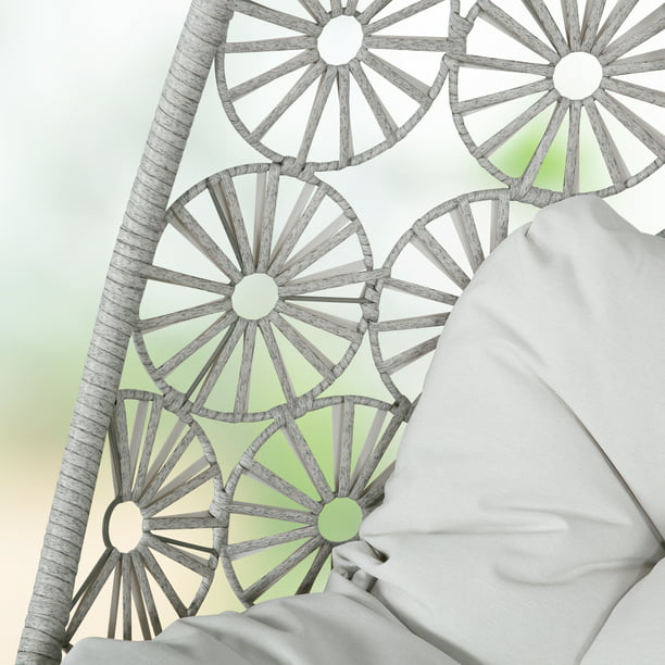 Outdoor Egg Chair Hanging Swing Chair with Stand Patio Wicker Tear Drop Hammock Chair with Cushion, Beige