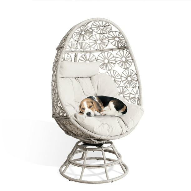 Wicker Egg Chair Indoor Outdoor Swivel Lounge Egg Chair with Cushions for Patio, Backyard, Living Room