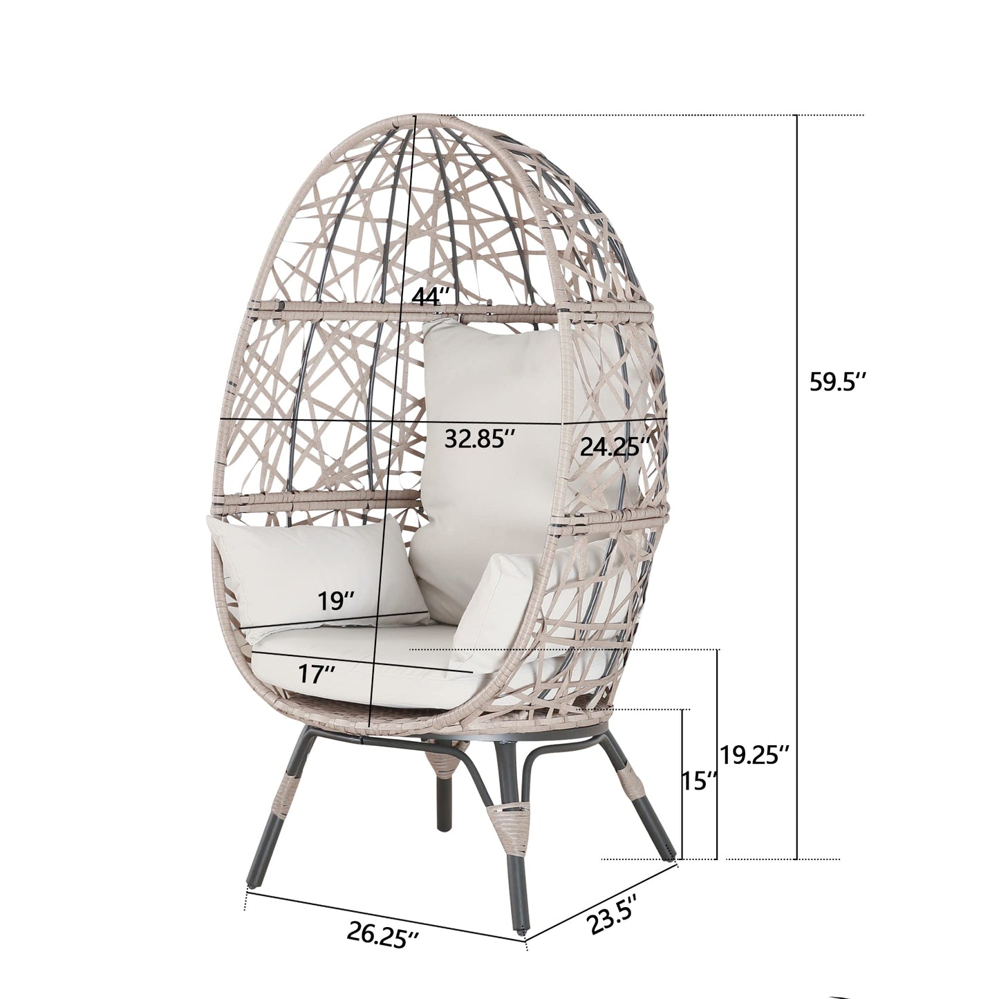 Patio&Indoor Rattan Egg Chair with Cushion and Pillow for Living Room Patio Courtyard