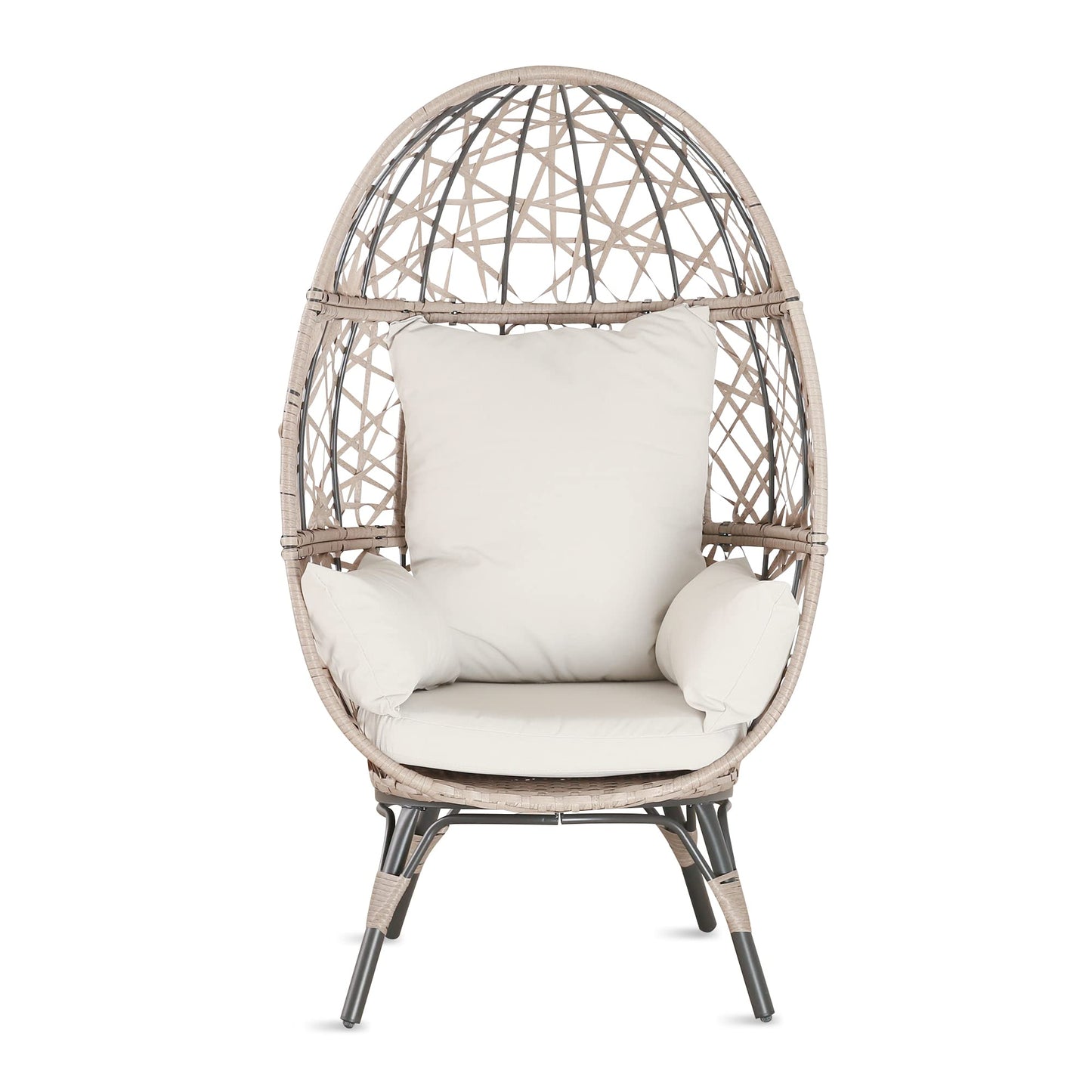 Patio&Indoor Rattan Egg Chair with Cushion and Pillow for Living Room Patio Courtyard