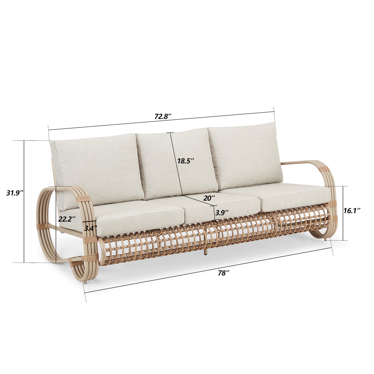 Arsterie Aluminum/Wicker Outdoor Couch Sofa with Cushion