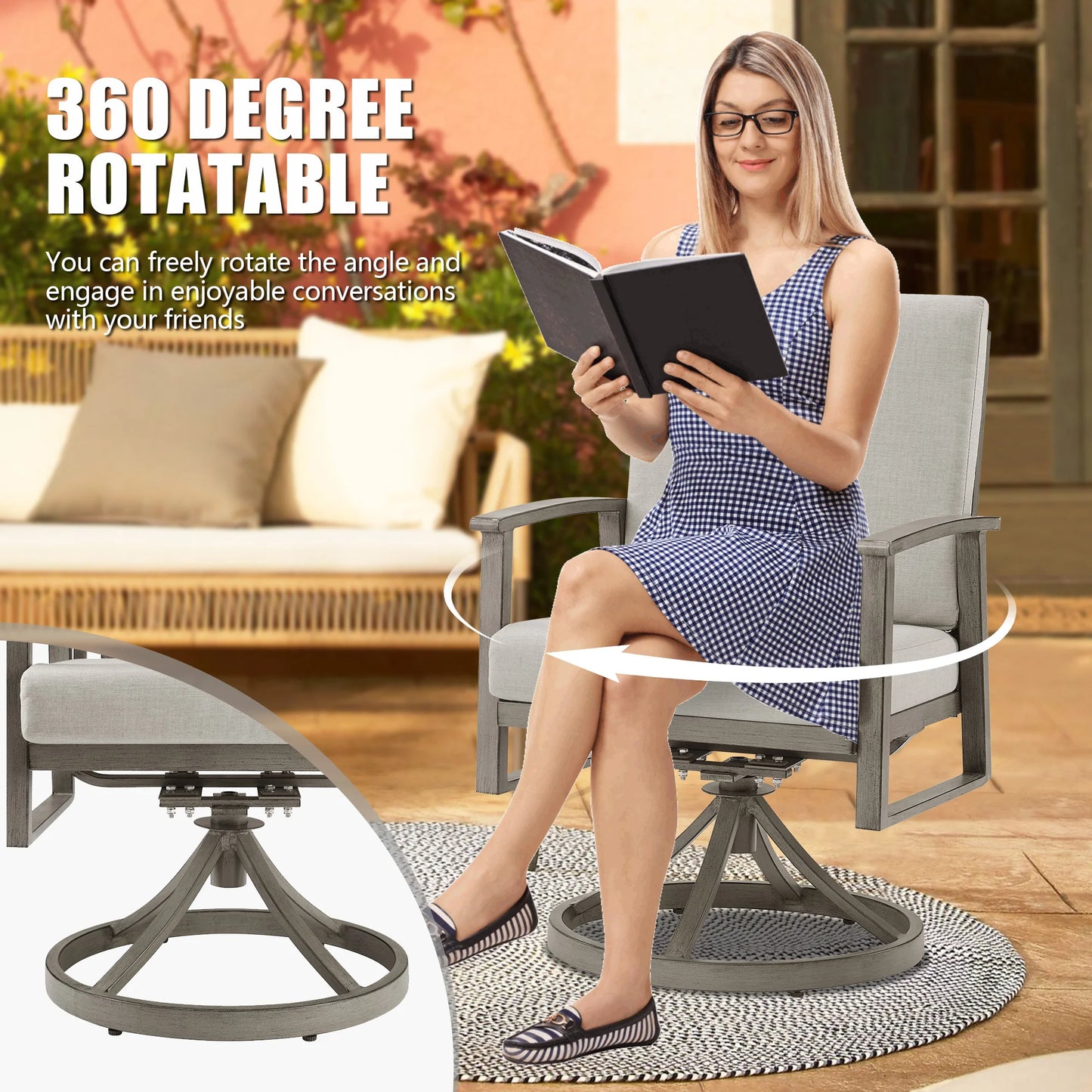 Peak Home Amario 7 Pieces Outdoor Dining Set with 60'' Round Table and Lazy Susan W/O Umbrella