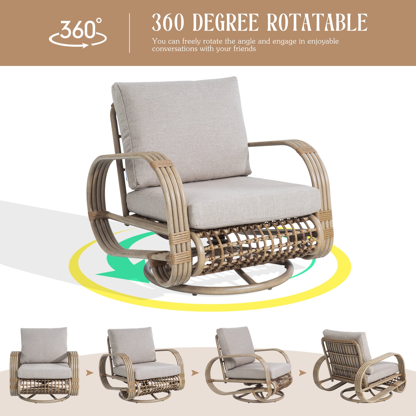 Arsterie 5 Pieces Aluminum Patio Conversation Set With Swivel Chairs And Ottomans