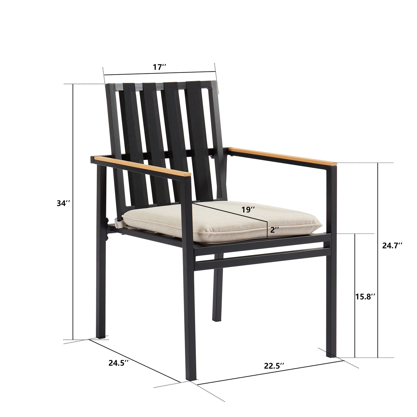 Peakhome Furnishings Patio Dining Chair with Cushion (Set of 2)