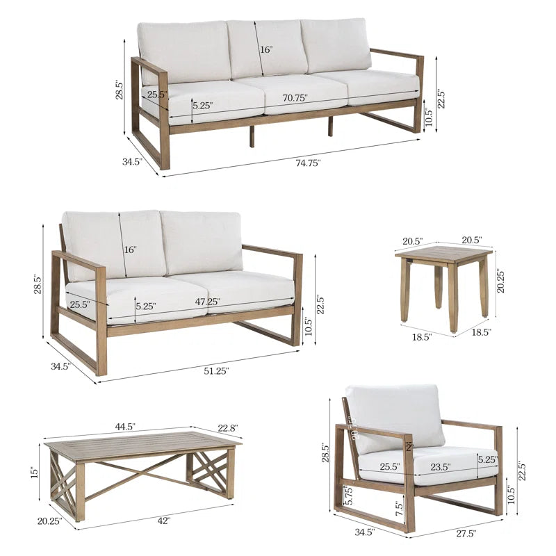 Hamarto 7 Pieces Aluminum Patio Conversation Sofa Set With Olefin Cushions For 7 Person