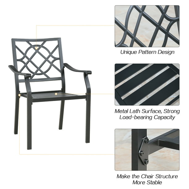 Patio Stacking Metal Dining Arm Chairs with Steel Slat Seat, Set of 4