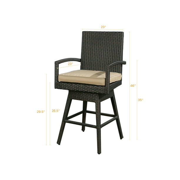 2 Pieces Outdoor Wicker Bar Stools Patio All-Weather Rattan Swivel Dining Chairs with Cushion, Brown