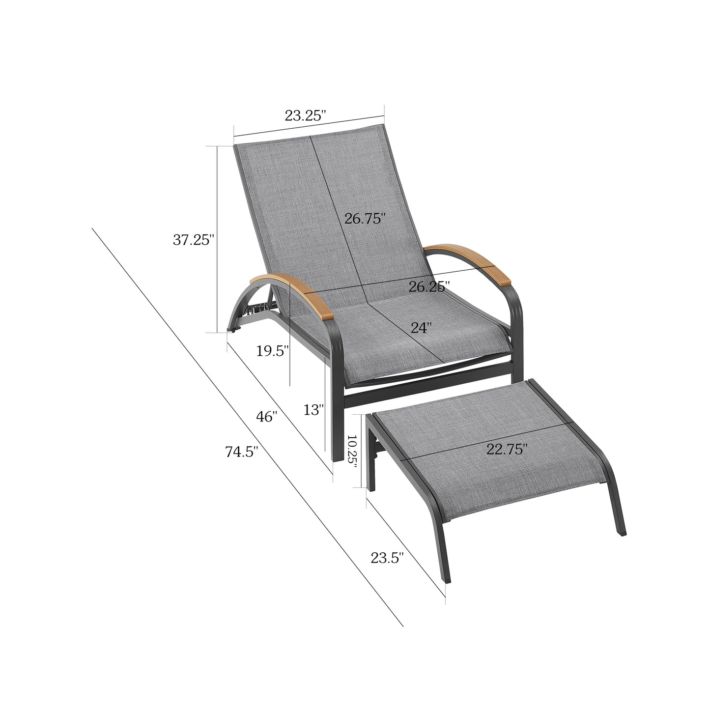 OPEN BOX I Twinpal Outdoor Aluminum Chaise Lounge Set With Phifertex® Sling Fabric