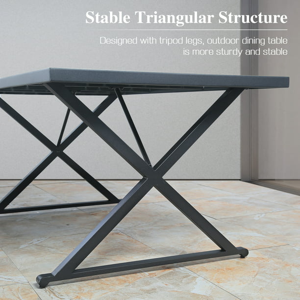 7 Pieces Patio Dining Set with 6 Steel Stackable Dining Chairs, Rectangular 66.75"L Woodiness Grains Dining Table with 1.57” Umbrella Hole