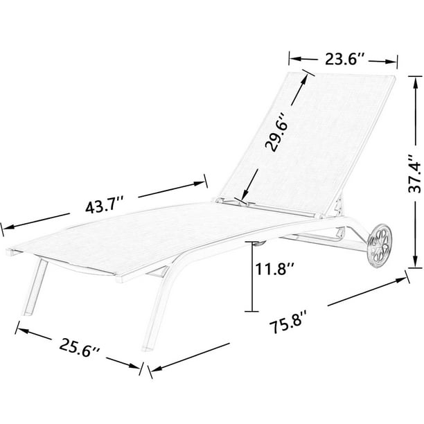 1 Piece Outdoor Patio Aluminum Textilene Sling Adjustable Reclining Chaise Lounge Chair (Light Gray)