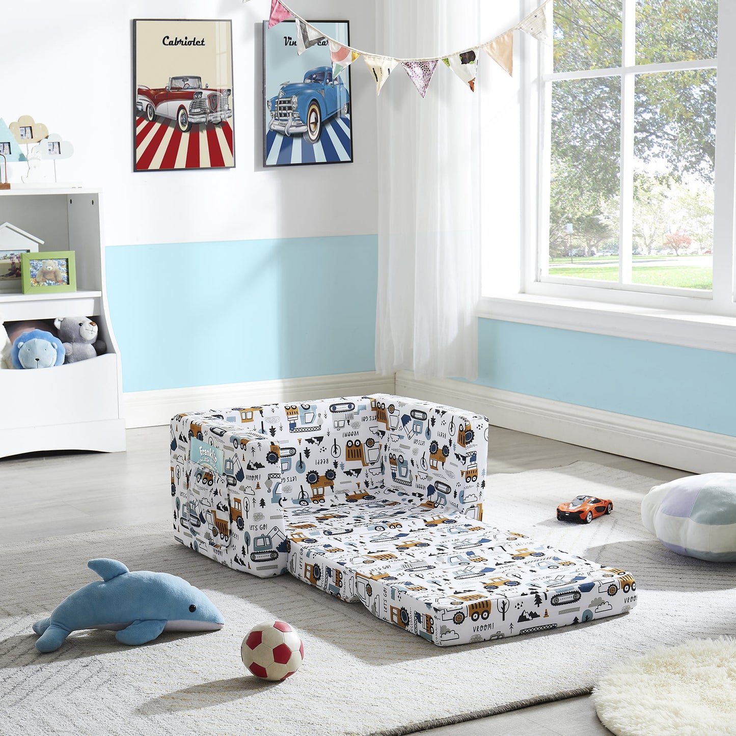 Convertible Kids Chair 2-in-1 Flip Open Kids Couch/Sleeper (Space Truck)