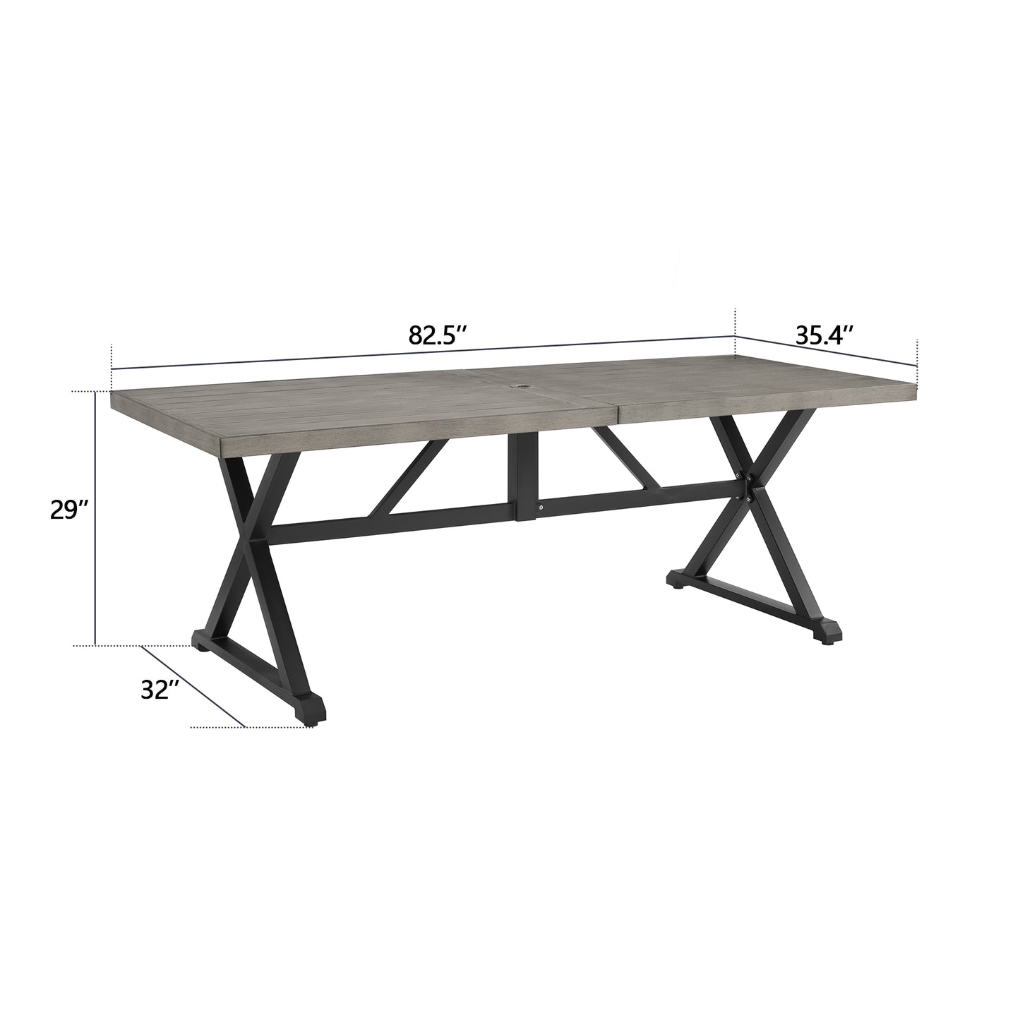 82.5” Outdoor Aluminum Rectangular Dining Table with 1.69” Umbrella Hole for 6 Person