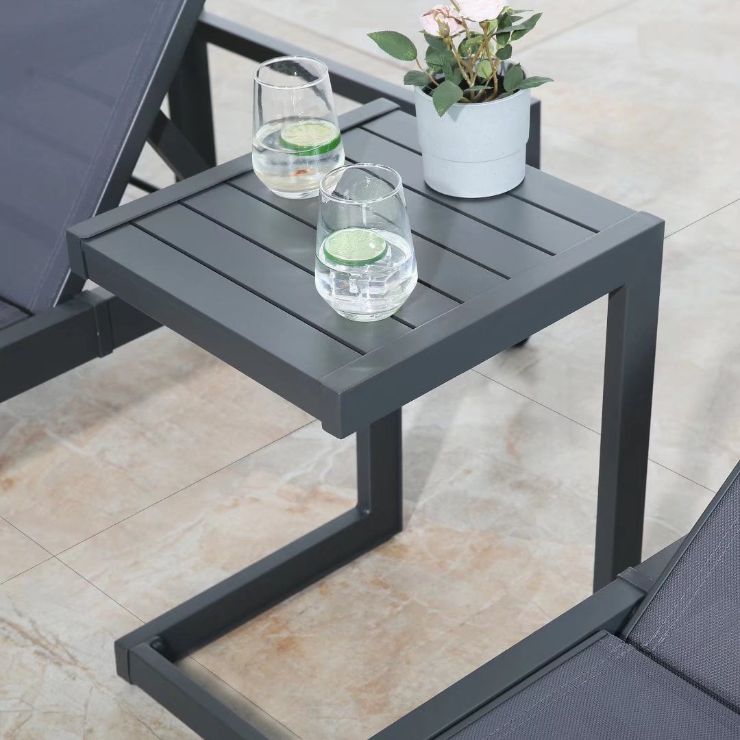 Patio Aluminum Side Table Outdoor Indoor C Shaped End Table, Dark Grey