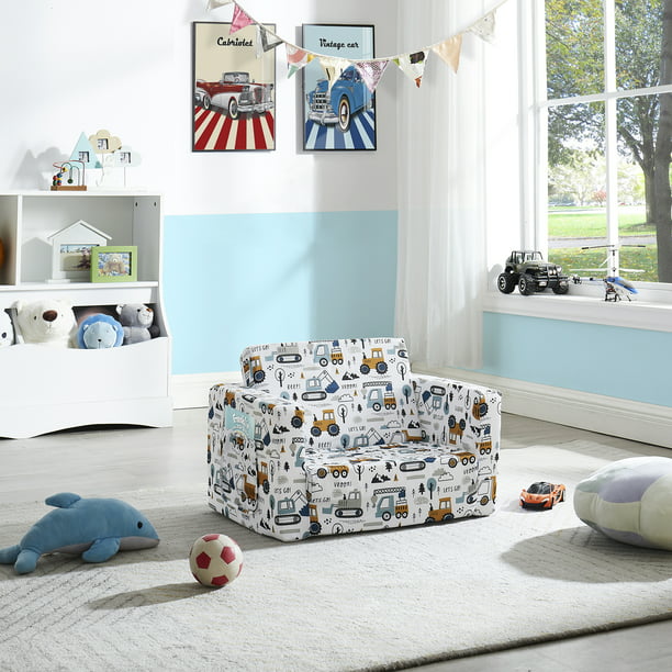 Convertible Kids Chair 2-in-1 Flip Open Kids Couch/Sleeper (Space Truck)