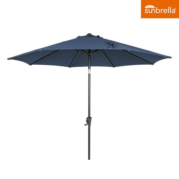 9 Ft Outdoor Tiltable Round Market Sunbrella Umbrella with Aluminum Pole and Crank, Canvas Navy(Stand Not Included)