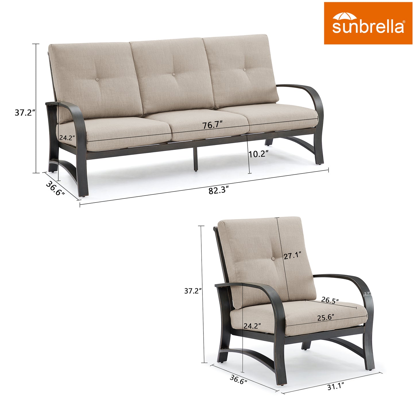 Chamber 3 Piece Outdoor Furniture Set with Sunbrella® Cushions