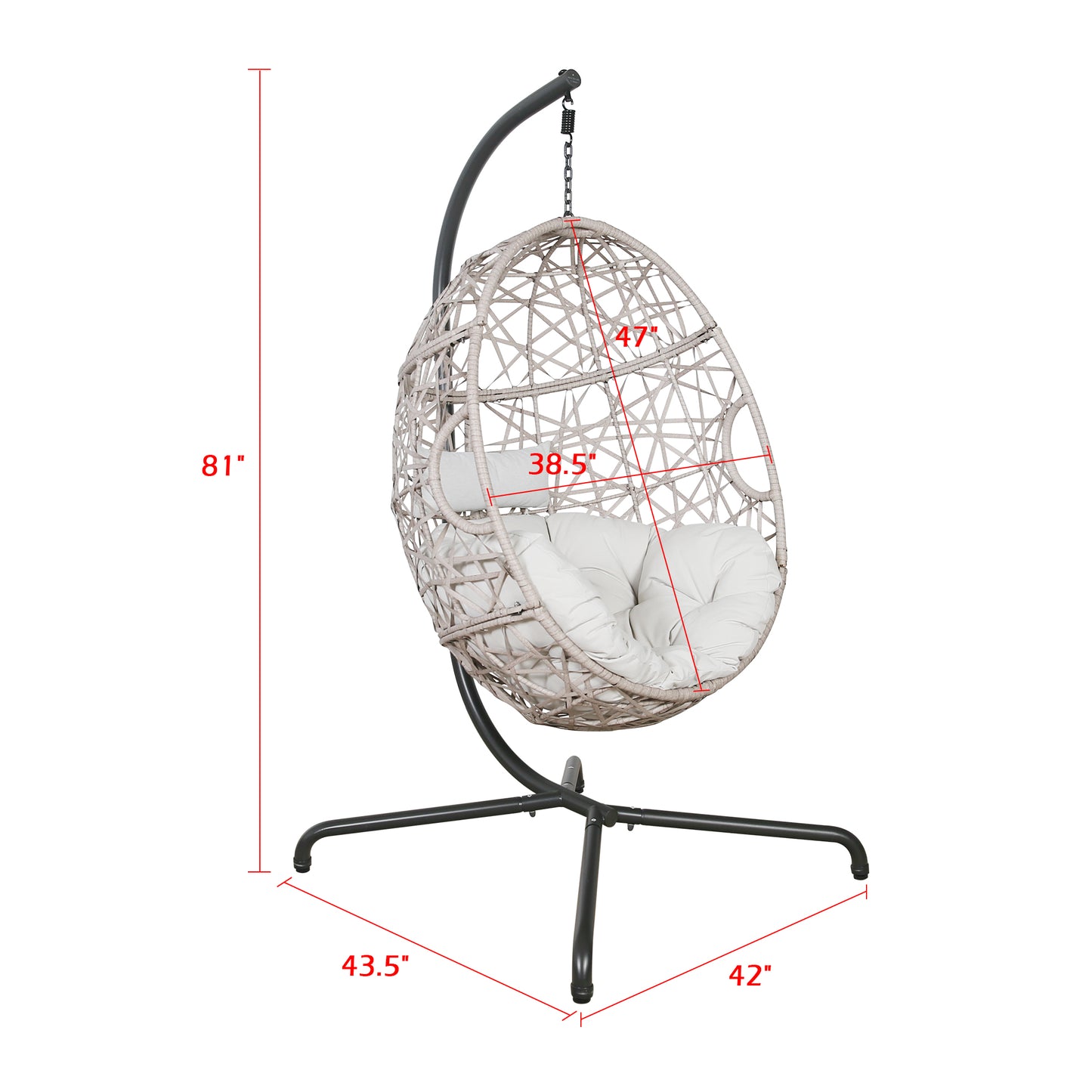 Peakhome Furnishings Outdoor/Indoor Wicker Hanging Basket Swing Egg Chair with Stand and Cushion