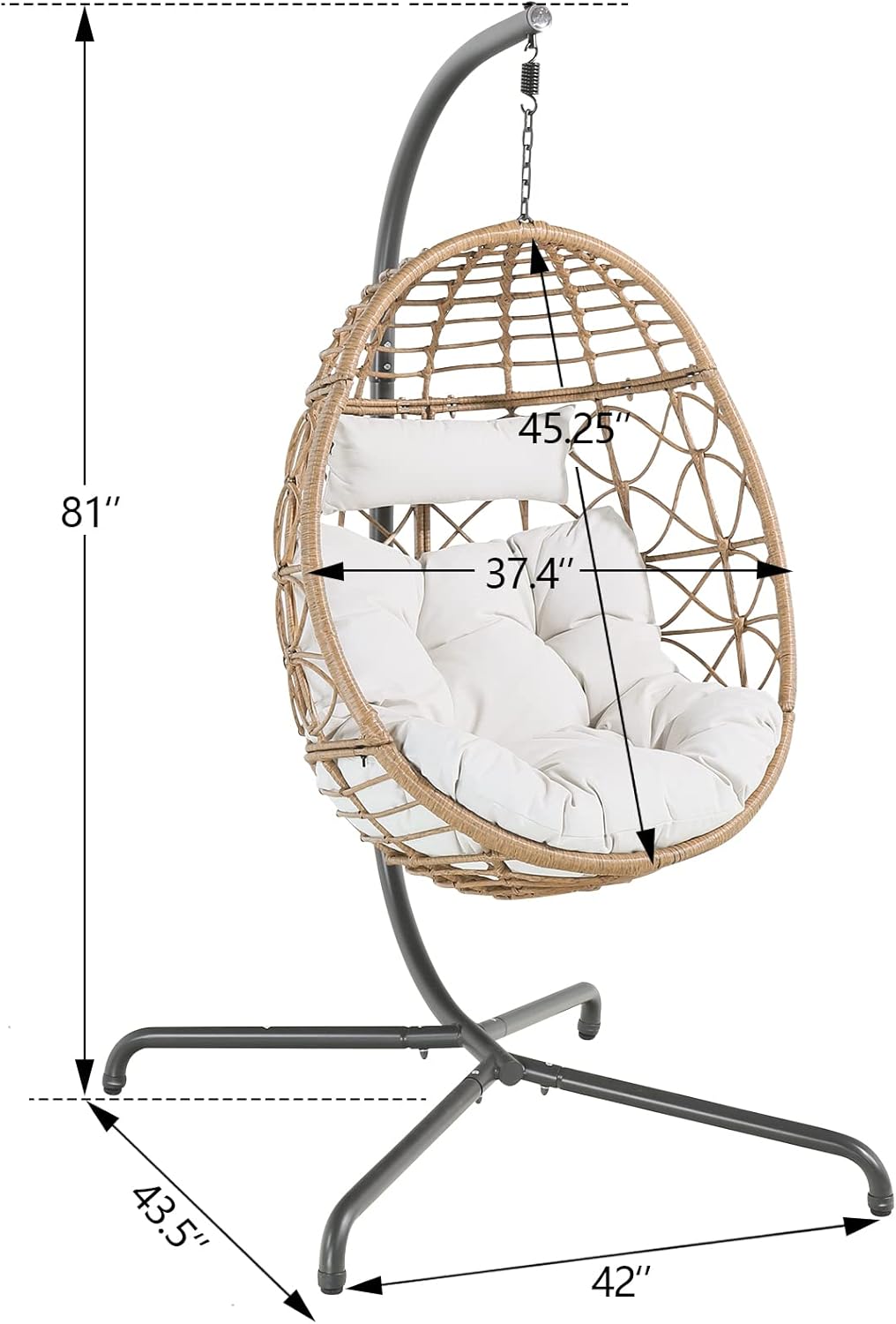 Peakhome Furnishings Egg Chair with Stand, Patio Wicker Hanging Chair, Hammock Swing Chair for Bedroom, Balcony, Garden