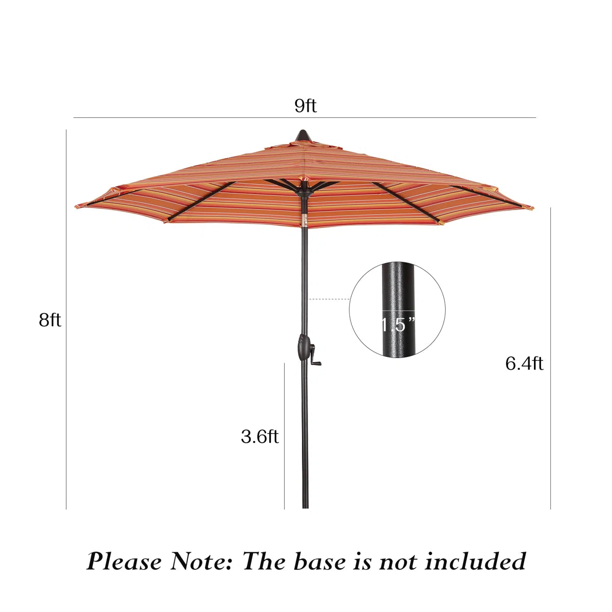 PATIO TREE 9ft Stripe Round Market Umbrella, Crank Lift, Push Button Tilt, Brown Pole, Sunbrella® (Dolce Mango)