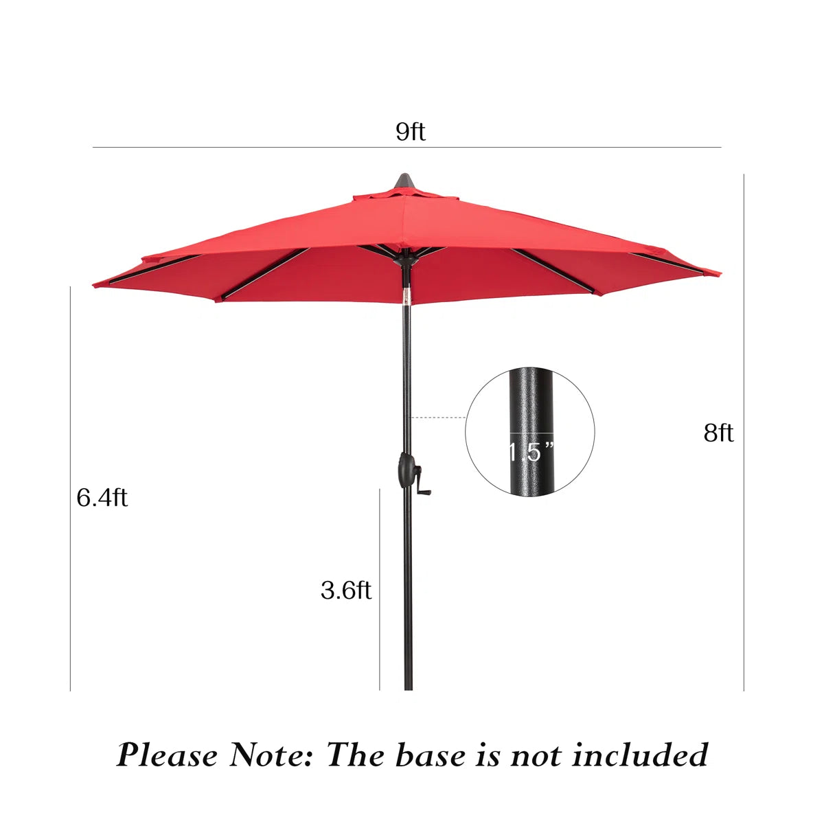 PATIO TREE 9ft Manual-tilted Outdoor Patio Umbrella with Crank Handle and Sunbrella® Fabric (Jockey Red)