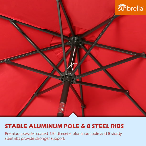 9 Ft Outdoor Tiltable Round Market Sunbrella Umbrella with Aluminum Pole and Crank, Jockey Red(Stand Not Included)