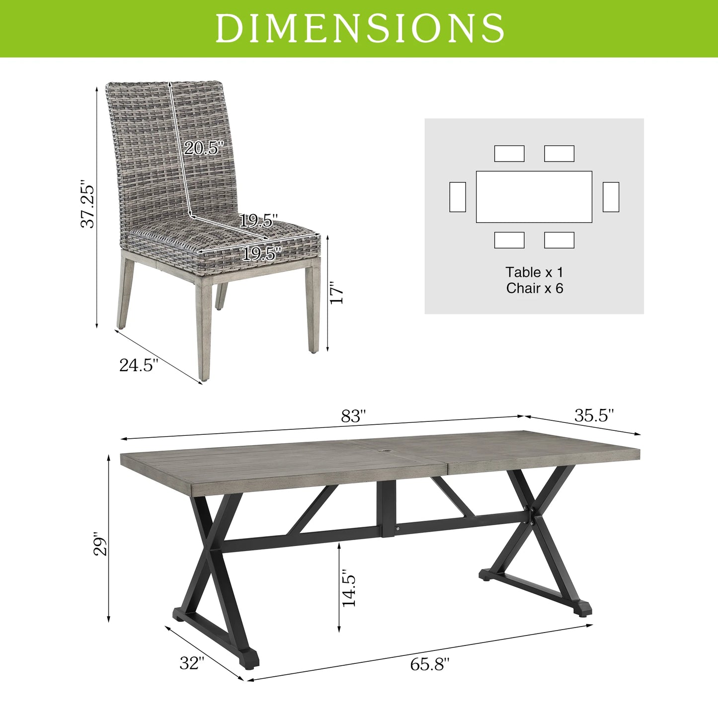 Allure 7-Piece Patio Rectangular Dining Set For 6 Person