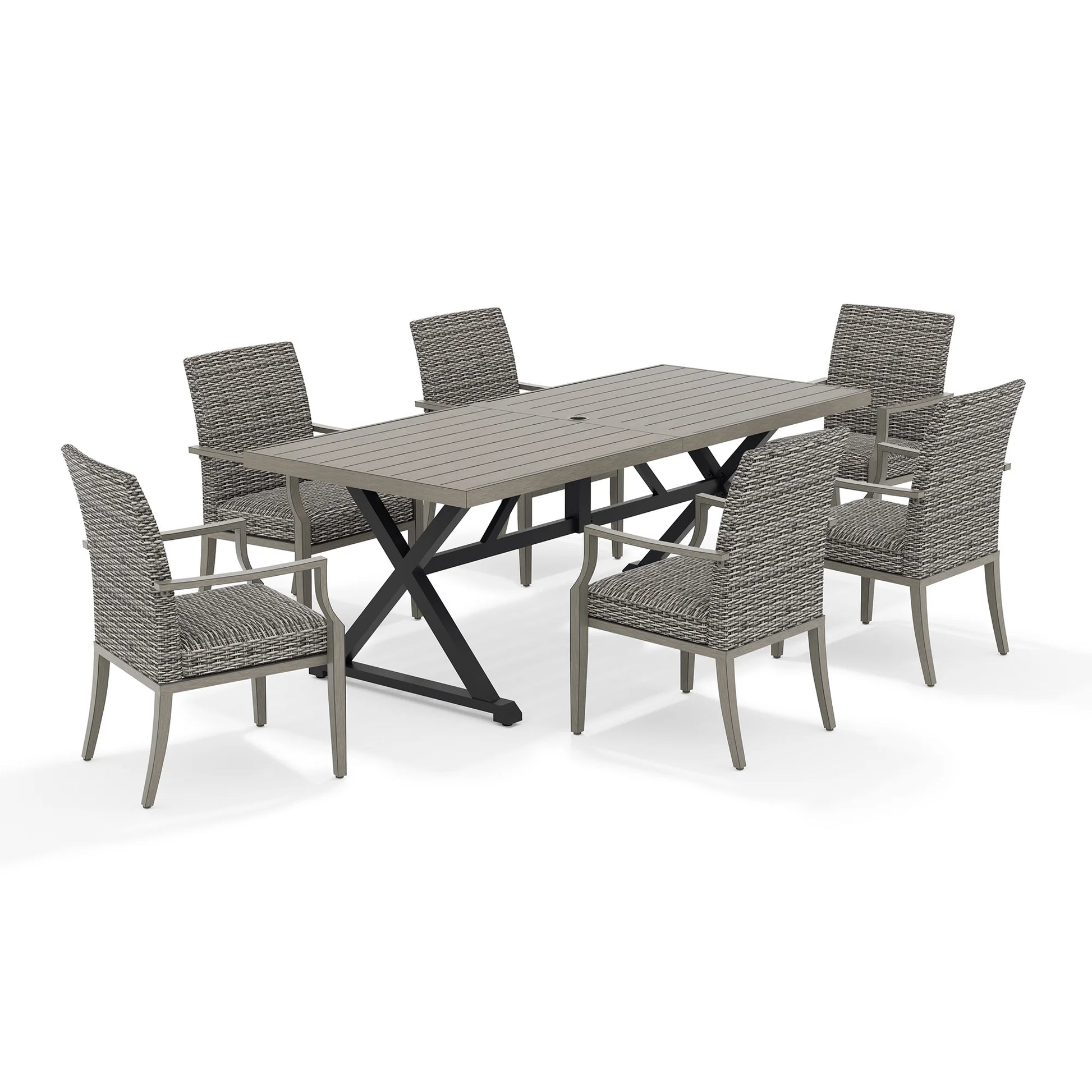 Outdoor dining set with a rectangular table and six chairs
