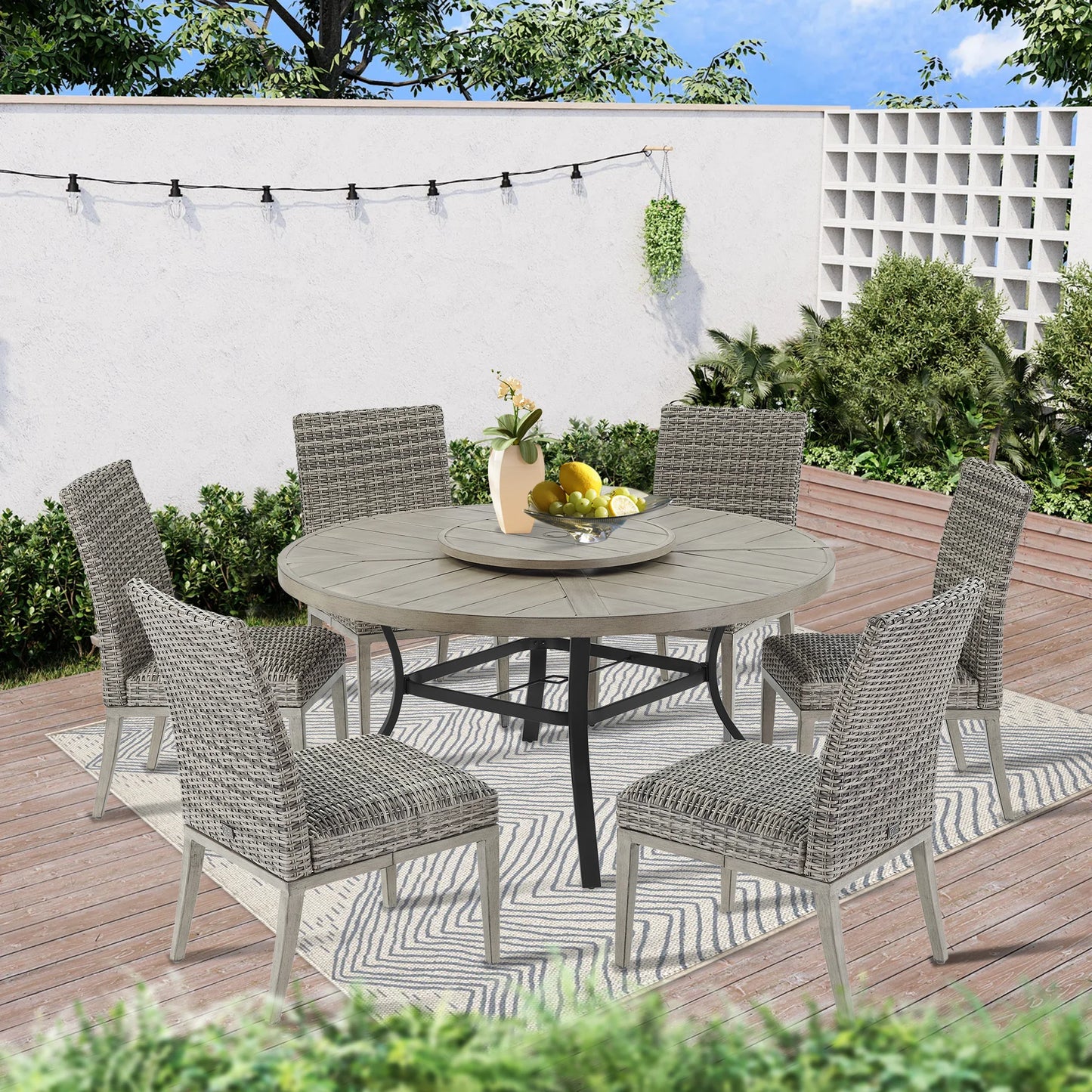 Allure 7-Piece Round Patio Dining Set With Wicker Chair