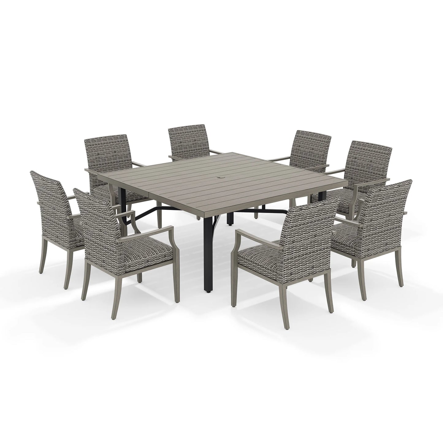 Outdoor dining set with a rectangular table and eight chairs