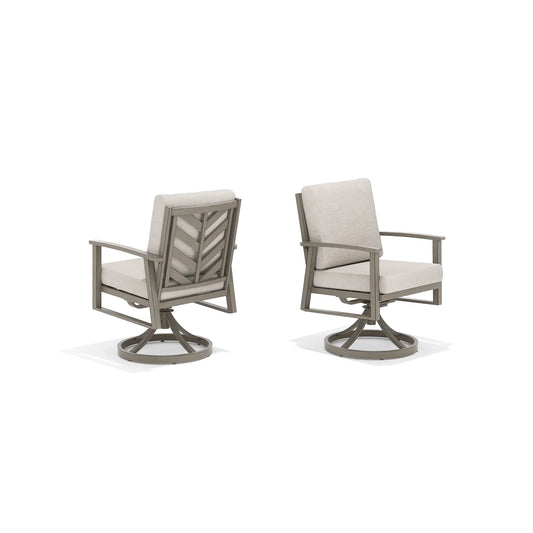 Two swivel chairs with beige cushions