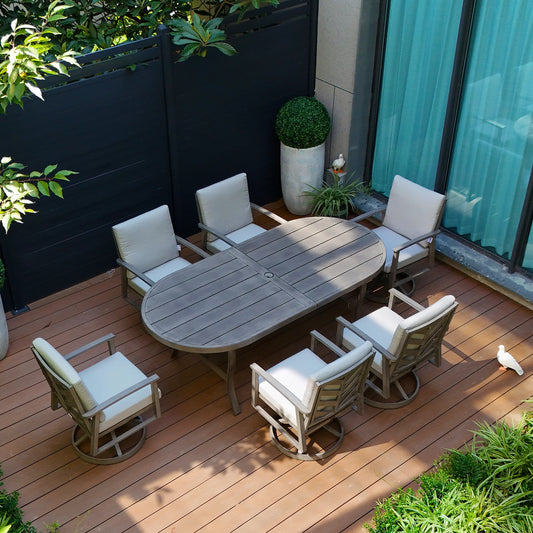 Amario 6 Person Patio Aluminum Dining Set With Sunbrella Cushions